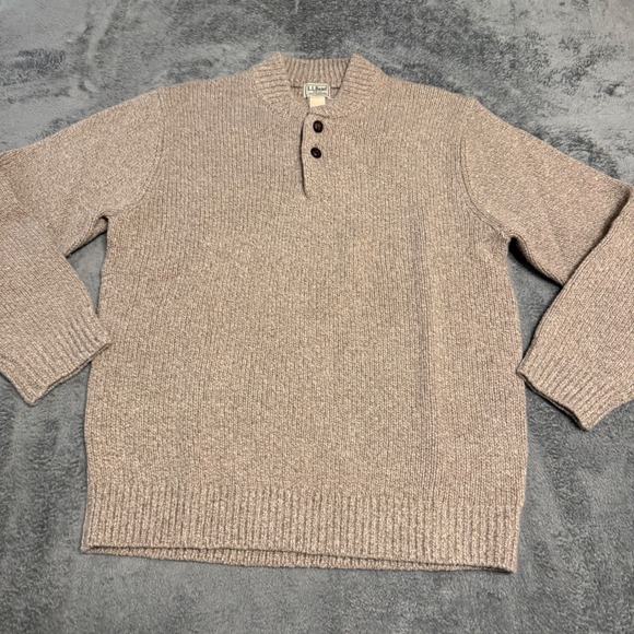 L.L. Bean Other - LL Bean Mens Classic Ragg Lambswool Henley Sweater Oatmeal Beige 285174 Sz L NEW